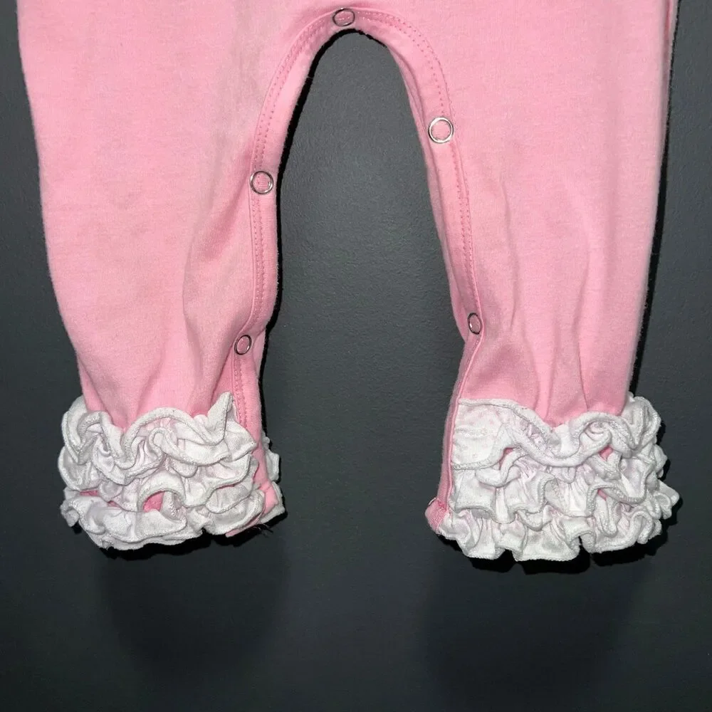 Little Southern Kids Boutique Girls Heart Embroidered Ruffle Romper 18-24m Pink